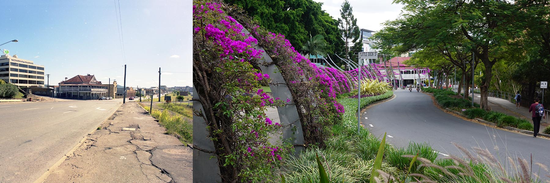 Ship Inn Hotel & Memorial Park (Viewed from Dock Street) 1985 and 2015